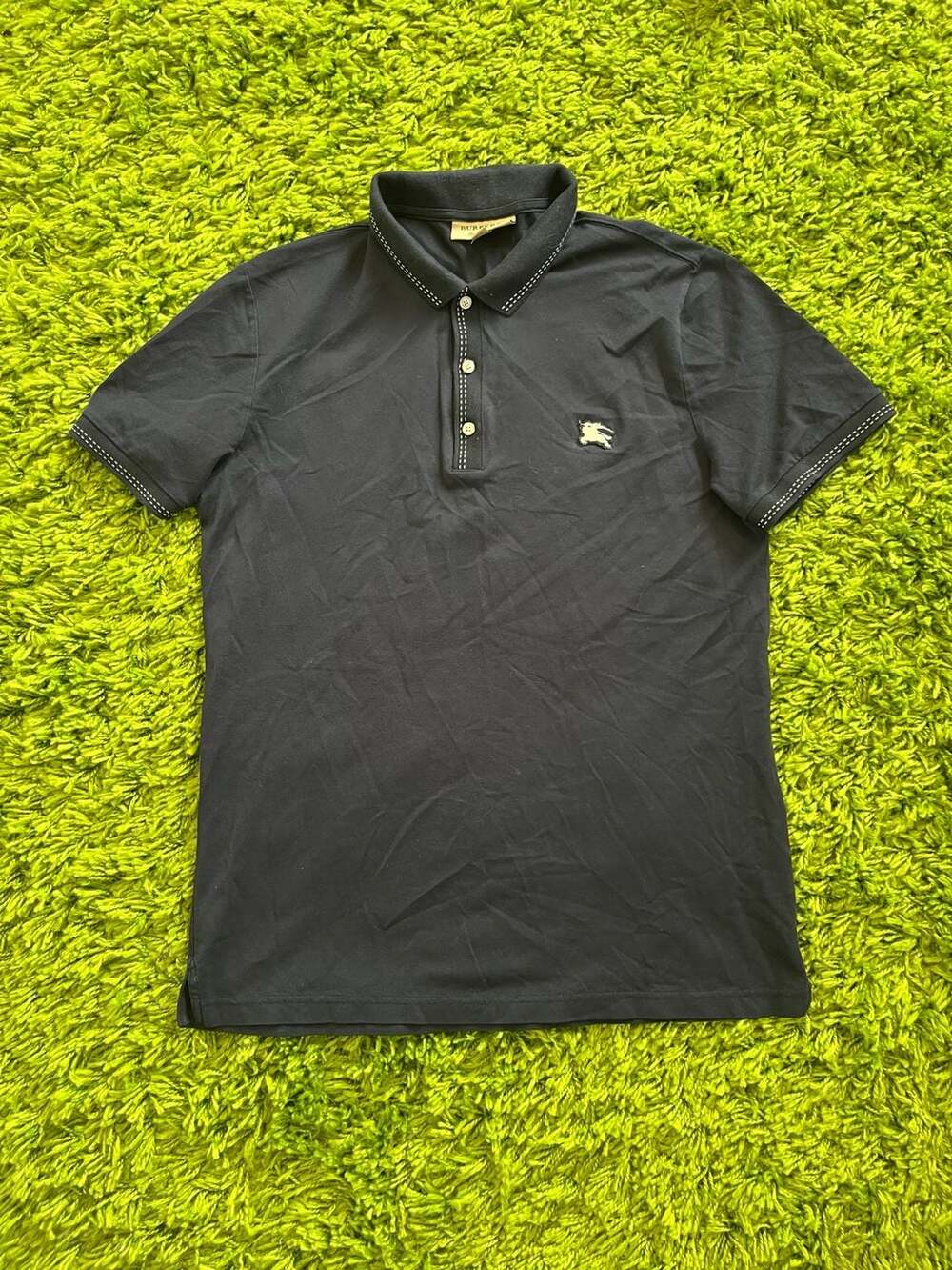 Burberry London England Black Contrast Stitched Polo Shirt XL